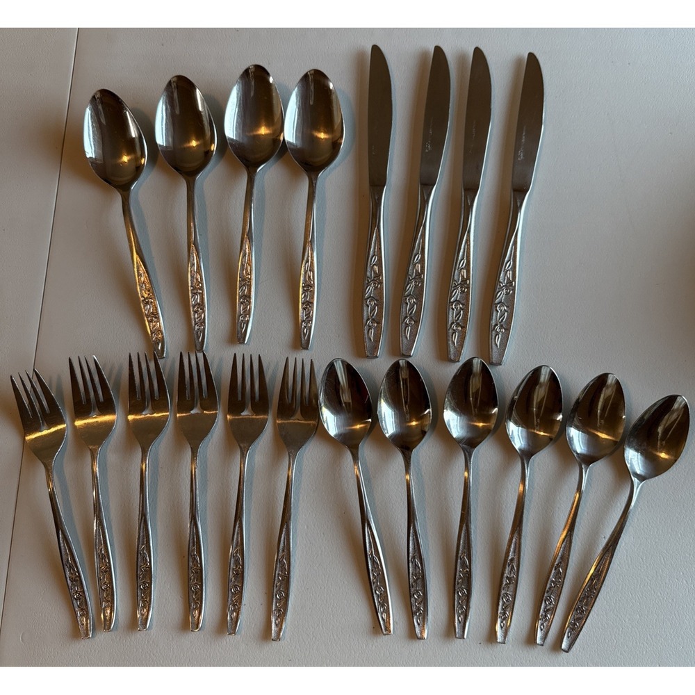 Ekco Eterna Rose Cotillion Stainless Flatware 20 Pc Partial Set Taiwan